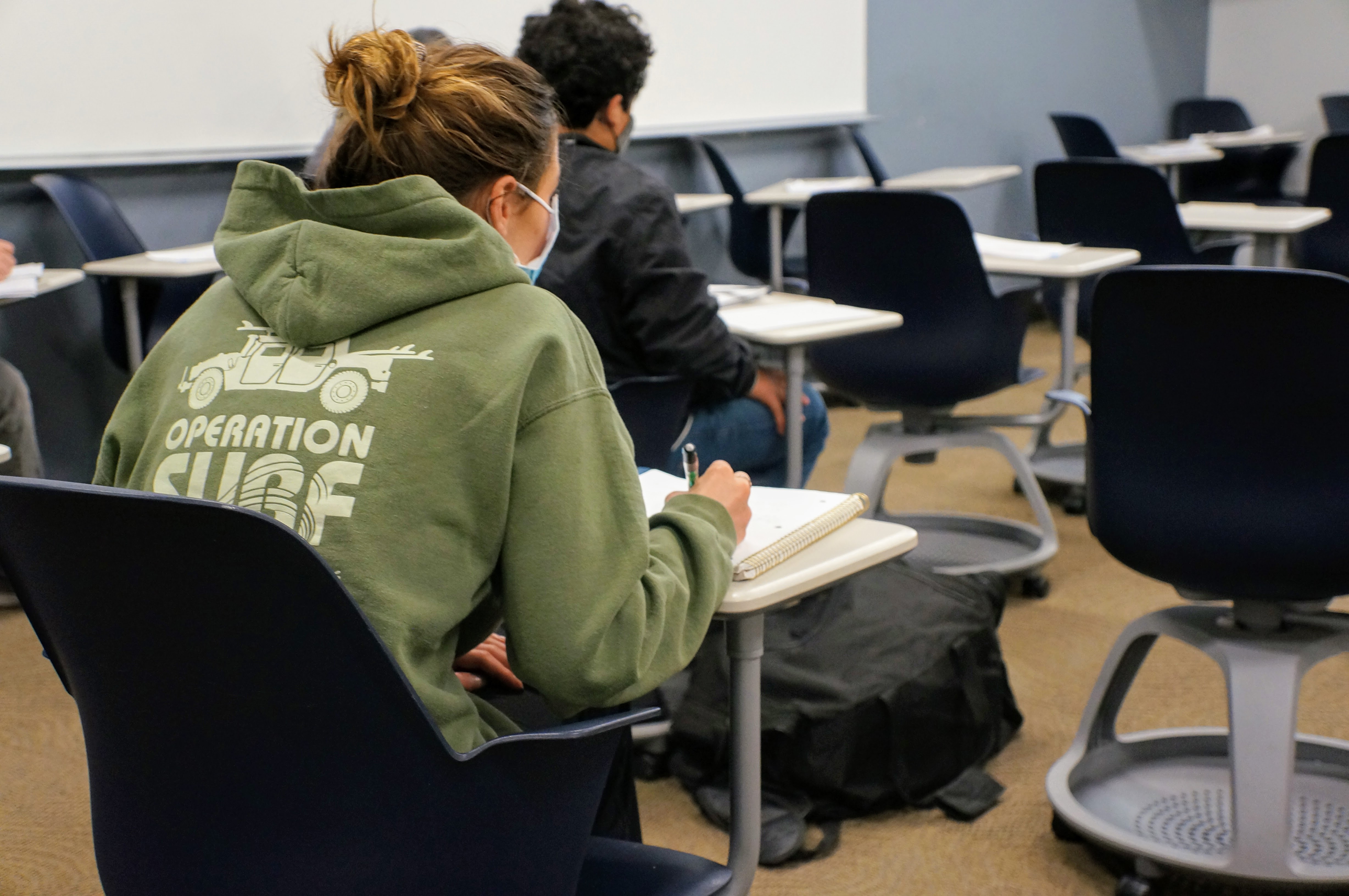 Female student at desk in class